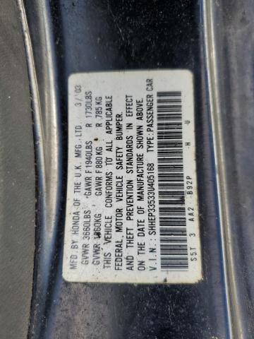 SHHEP33533U405168 - 2003 HONDA CIVIC SI BLACK photo 12