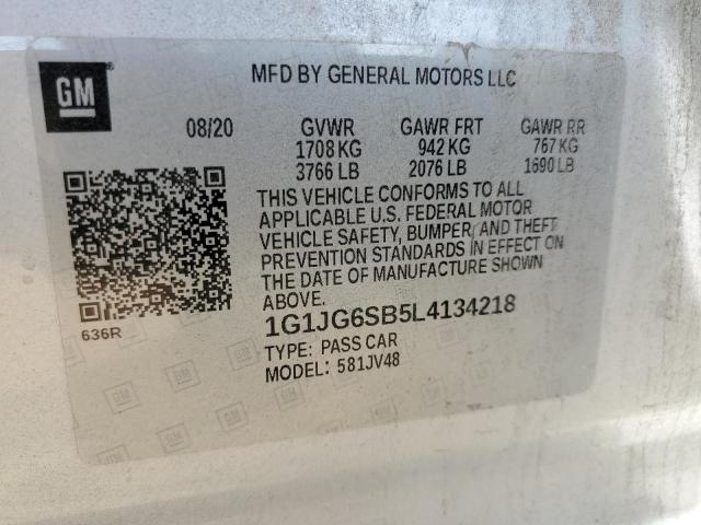 1G1JG6SB5L4134218 - 2020 CHEVROLET SONIC SILVER photo 12