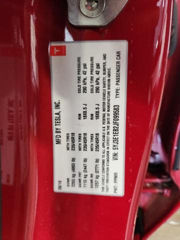 5YJ3E1EB2JF099583 - 2018 TESLA MODEL 3 Қызыл фото 12