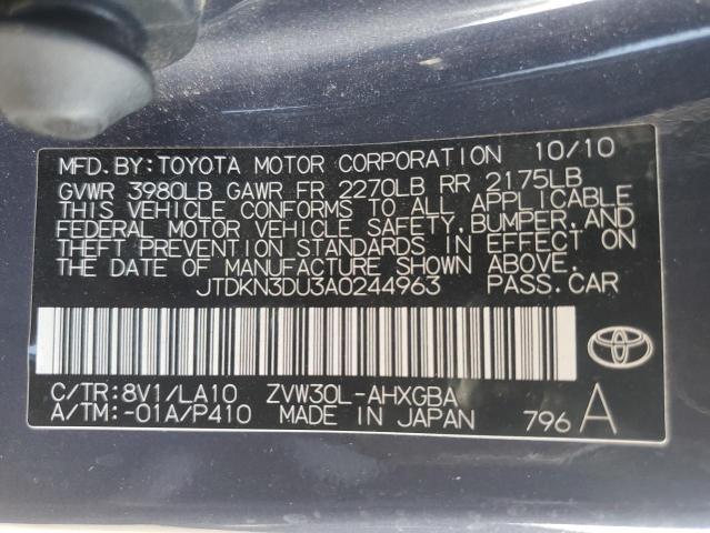JTDKN3DU3A0244963 - 2010 TOYOTA PRIUS 灰色 照片 12