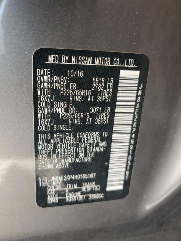 JN8AE2KP4H9165167 - 2017 NISSAN QUEST S GRAY photo 14