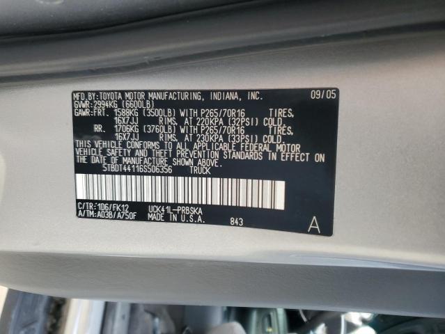 5TBDT44116S506356 - 2006 TOYOTA TUNDRA DOUBLE CAB SR5 SILVER photo 12