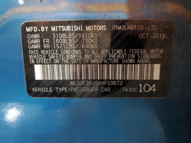 ML32F3FJ5KHF03672 - 2019 MITSUBISHI MIRAGE G4 ES BLUE photo 13