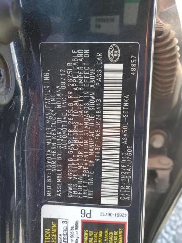 4T4BF1FK5CR248443 - 2012 TOYOTA CAMRY BASE Սև լուսանկար 12