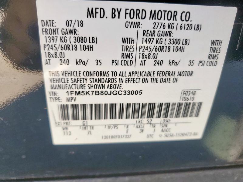 1FM5K7B80JGC33005 - 2018 FORD EXPLORER შავი ფოტო 14