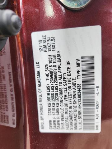 5FNRL6H7XLB034438 - 2020 HONDA ODYSSEY EXL BURGUNDY photo 13