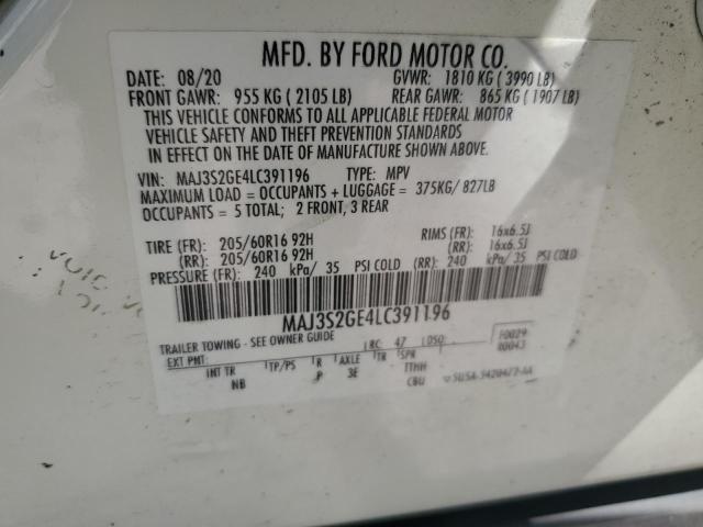 MAJ3S2GE4LC391196 - 2020 FORD ECOSPORT SE Biały zdjęcie 13