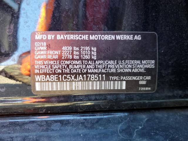 WBA8E1C5XJA178511 - 2018 BMW 330E BLACK photo 12