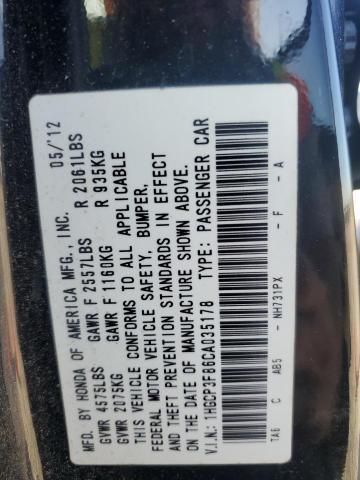 1HGCP3F86CA035178 - 2012 HONDA ACCORD EXL BLACK photo 12