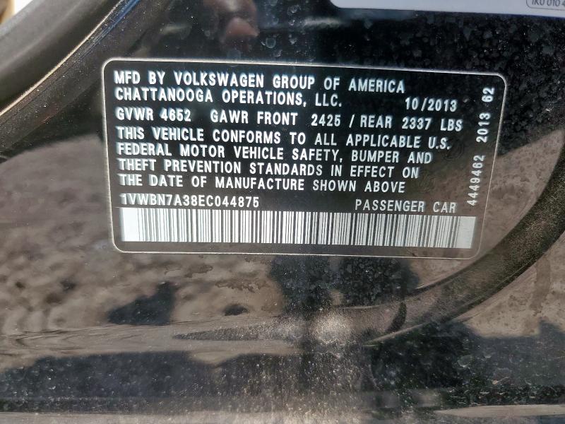 1VWBN7A38EC044875 - 2014 VOLKSWAGEN PASSAT SE BLACK photo 12