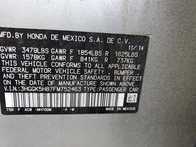 3HGGK5H87FM752463 - 2015 HONDA FIT EX SILVER photo 13