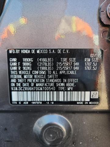 3CZRU6H70GM700540 - 2016 HONDA HR-V EXL GRAY photo 13