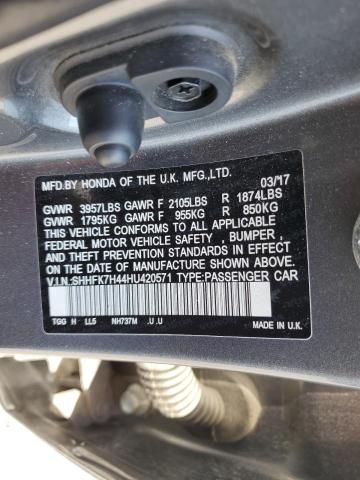 SHHFK7H44HU420571 - 2017 HONDA CIVIC SPORT Grafit foto 12