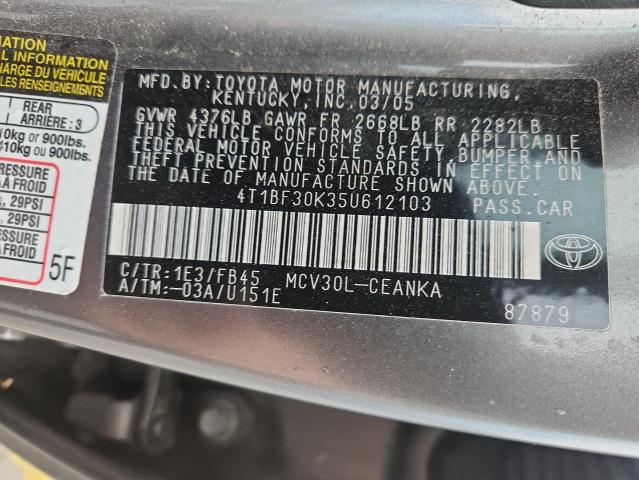 4T1BF30K35U612103 - 2005 TOYOTA CAMRY LE GRAY photo 12