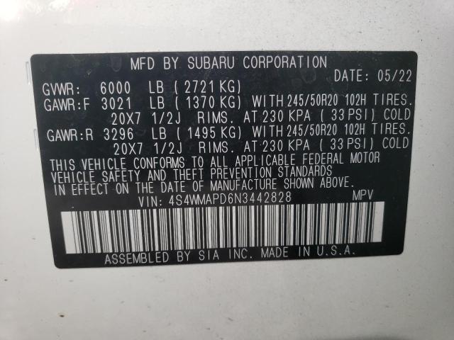 4S4WMAPD6N3442828 - 2022 SUBARU ASCENT LIMITED WHITE photo 14