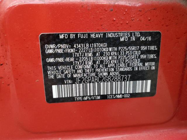 JF2GPABC2G8288737 - 2016 SUBARU CROSSTREK PREMIUM წითელი ფოტო 12