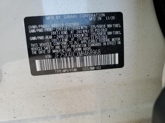 JF2SKAUCXMH468968 - 2021 SUBARU FORESTER LIMITED თეთრი ფოტო 13