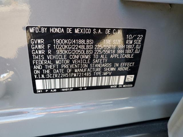 3CZRZ2H51PM721485 - 2023 HONDA HR-V SPORT GRAY photo 12