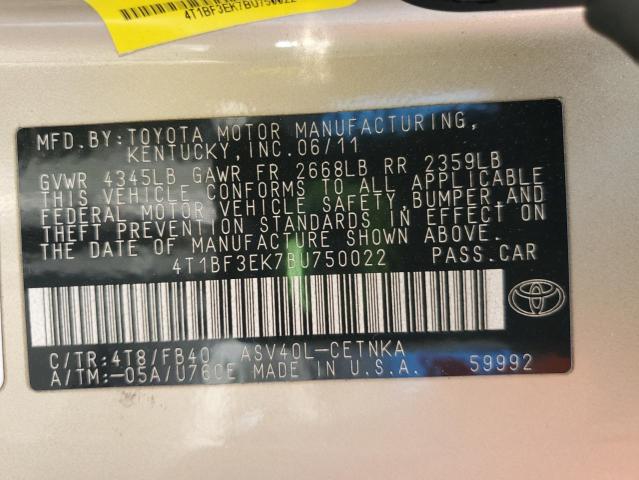 4T1BF3EK7BU750022 - 2011 TOYOTA CAMRY BASE TAN photo 12
