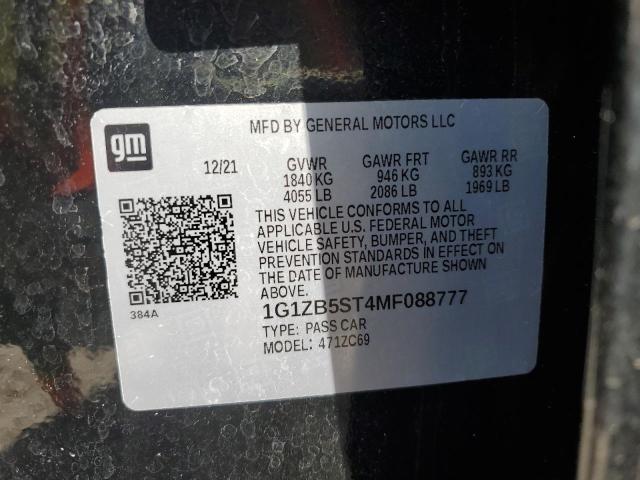 1G1ZB5ST4MF088777 - 2021 CHEVROLET MALIBU LT LS BLACK photo 12