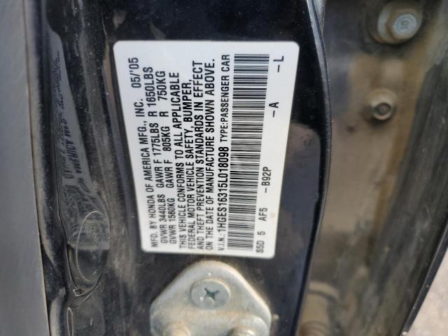 1HGES16315L018098 - 2005 HONDA CIVIC DX VP Qara foto 13