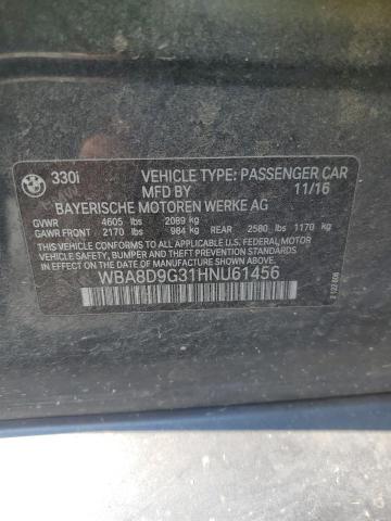 WBA8D9G31HNU61456 - 2017 BMW 330 XI GRAY photo 13