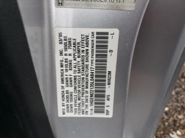 1HGEM22135L048417 - 2005 HONDA CIVIC DX VP Silber Foto 12