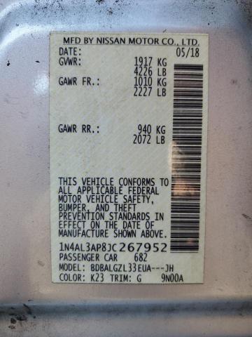 1N4AL3AP8JC267952 - 2018 NISSAN ALTIMA 2.5 银色 照片 12