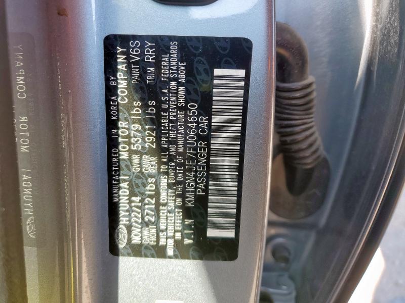 KMHGN4JE7FU064650 - 2015 HYUNDAI GENESIS 3.8L Серый фото 12