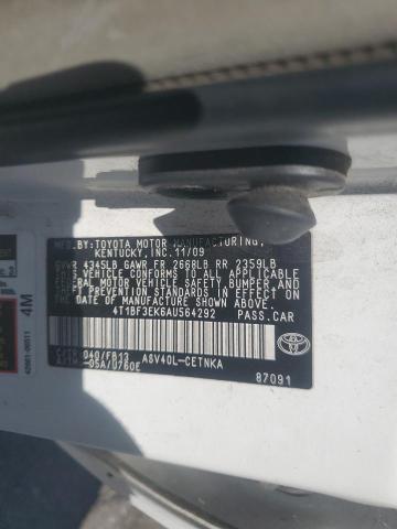 4T1BF3EK6AU564292 - 2010 TOYOTA CAMRY BASE WHITE photo 12