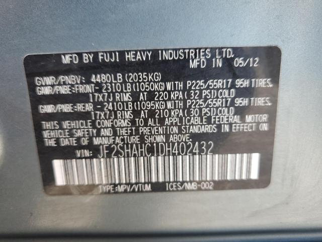 JF2SHAHC1DH402432 - 2013 SUBARU FORESTER TOURING TEAL photo 13