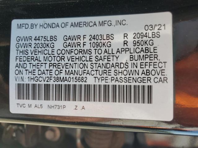 1HGCV2F38MA015682 - 2021 HONDA ACCORD SPORT 黑色 照片 12