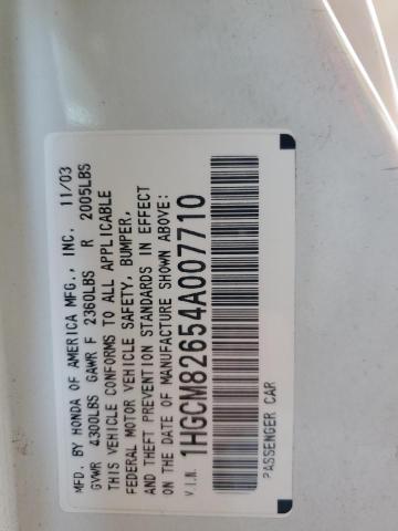 1HGCM82654A007710 - 2004 HONDA ACCORD EX WHITE photo 12