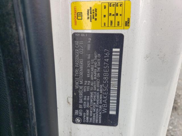 WBAKE5C58BE574167 - 2011 BMW 328I I SULEV WHITE photo 12