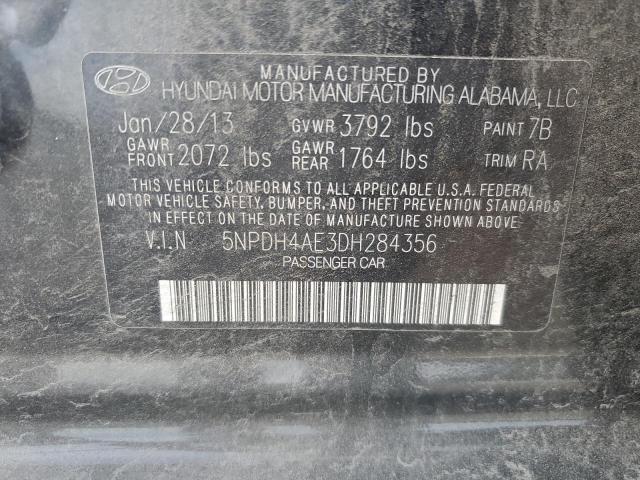 5NPDH4AE3DH284356 - 2013 HYUNDAI ELANTRA GLS BLACK photo 12