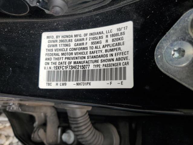 19XFC1F73HE215077 - 2017 HONDA CIVIC EXL BLACK photo 12