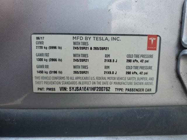 5YJSA1E41HF200762 - 2017 TESLA MODEL S Gümüş foto 13