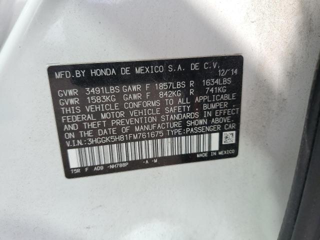 3HGGK5H81FM761675 - 2015 HONDA FIT EX WHITE photo 13