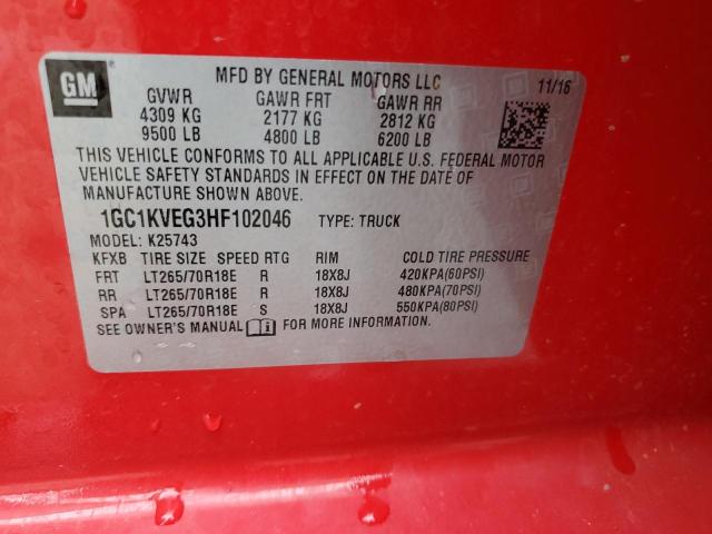 1GC1KVEG3HF102046 - 2017 CHEVROLET SILVERADO K2500 HEAVY DUTY LT RED photo 12