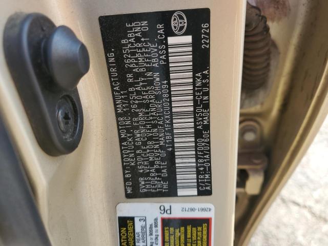 4T1BF1FKXCU028094 - 2012 TOYOTA CAMRY BASE Beige Foto 13