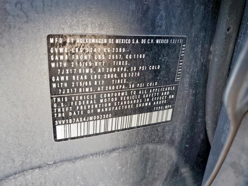 3VV1B7AX4JM092300 - 2018 VOLKSWAGEN TIGUAN S Մոխրագույն լուսանկար 12