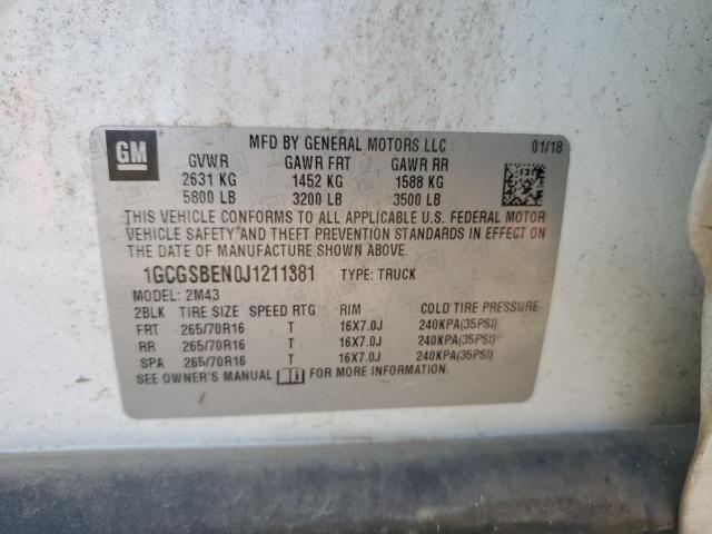 1GCGSBEN0J1211381 - 2018 CHEVROLET COLORADO WHITE photo 13