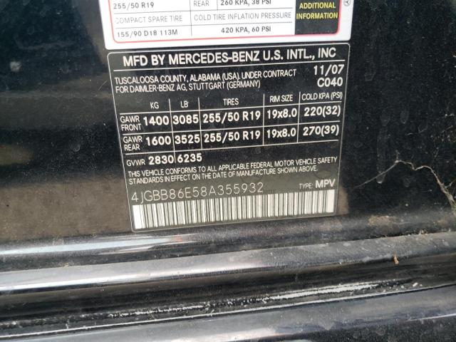 4JGBB86E58A355932 - 2008 MERCEDES-BENZ ML 350 BLACK photo 12