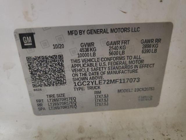 1GC2YLE72MF117073 - 2021 CHEVROLET SILVERADO K2500 HEAVY DUTY WHITE photo 13