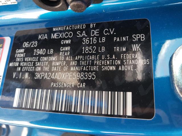 3KPA24ADXPE598395 - 2023 KIA RIO LX BLUE photo 12