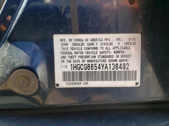 1HGCG6654YA136492 - 2000 HONDA ACCORD LX BLUE photo 13