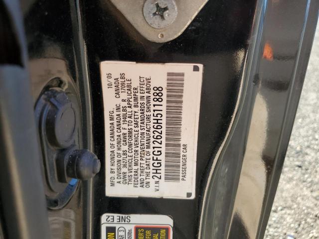 2HGFG12626H511888 - 2006 HONDA CIVIC LX 黑色 照片 12