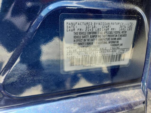 3N1AB7APXKY259741 - 2019 NISSAN SENTRA S BLUE photo 12