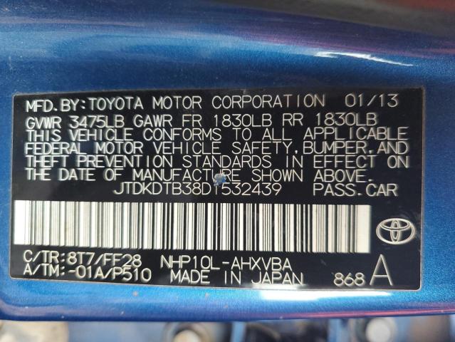 JTDKDTB38D1532439 - 2013 TOYOTA PRIUS C Niebieski zdjęcie 12