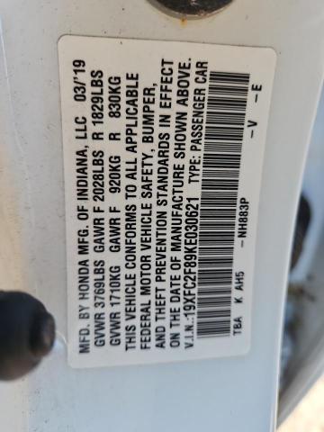 19XFC2F89KE030621 - 2019 HONDA CIVIC SPORT Beyaz fotoğraf 12